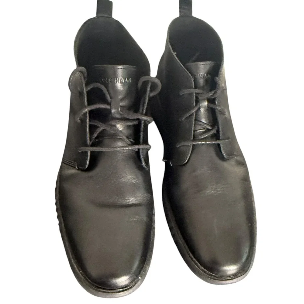 Cole‎ Haan Men's 2.ZEROGRAND Chukka Boots Black Leather Lace Up Size 11.5 C26198